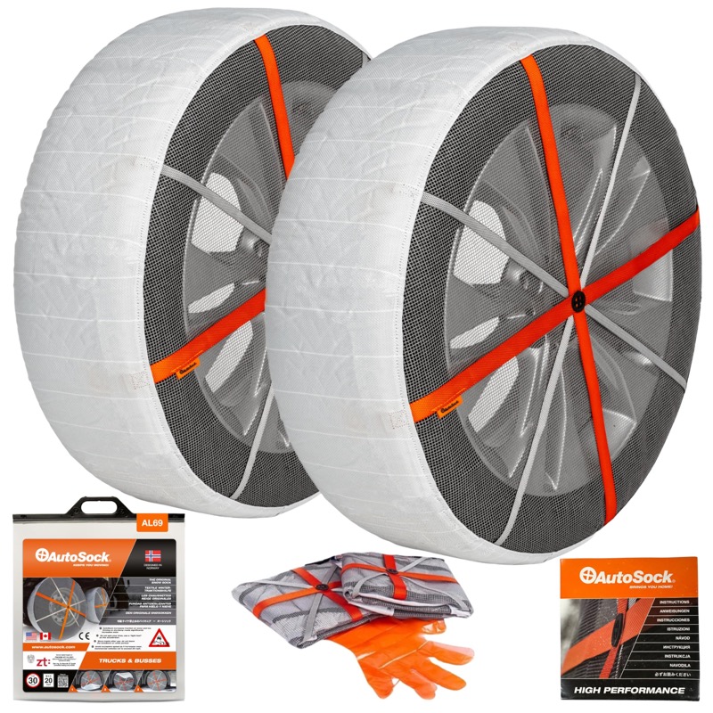 AutoSock textile snow socks fitted on tires